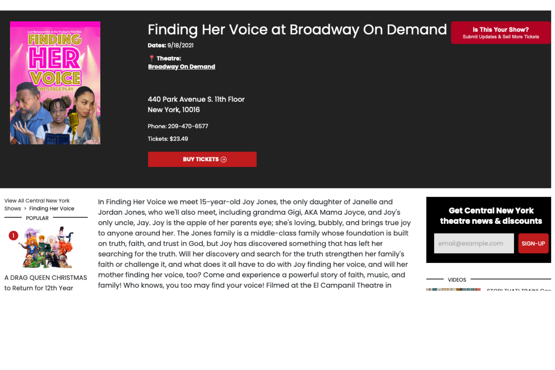 Broadway On Demand — Finding Her Voice listing, 2021